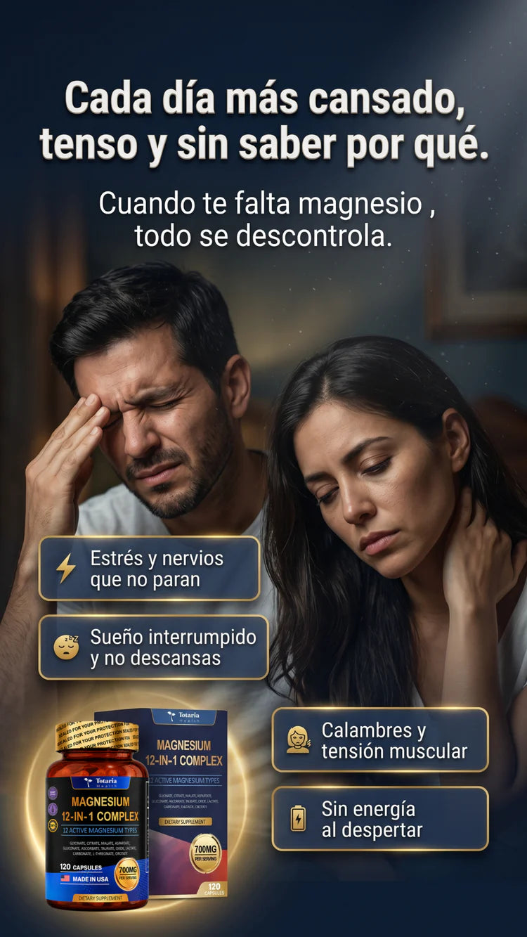 Magnesium 12-in-1 Complex en uso: dos cápsulas al día con agua