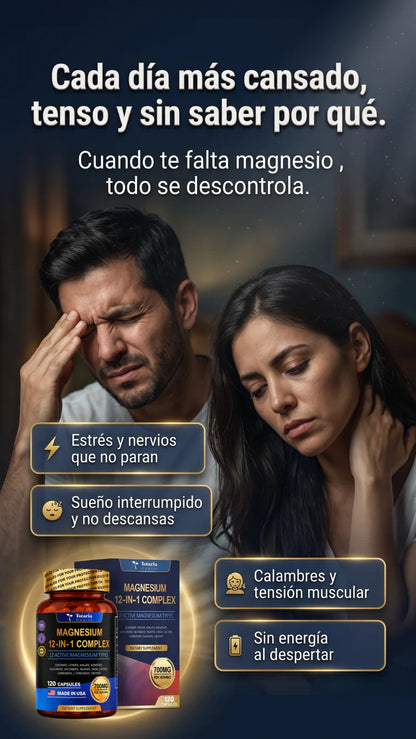 Magnesium 12-in-1 Complex en uso: dos cápsulas al día con agua