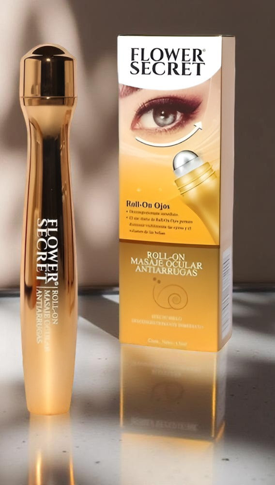 Roll-on contorno de ojos con esfera masajeadora metálica y ácido hialurónico