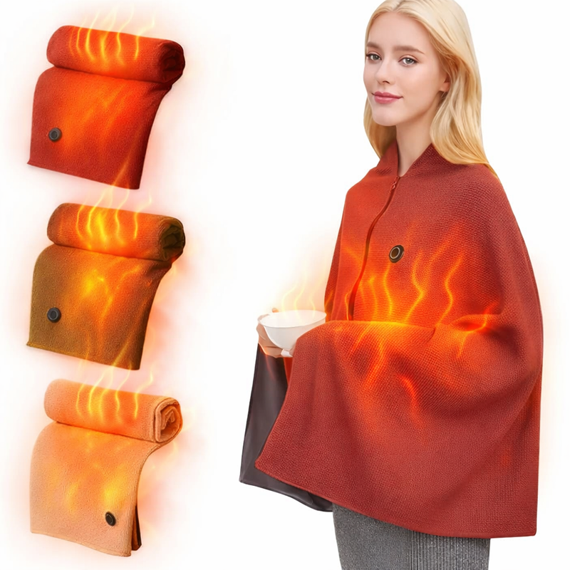 Poncho térmico eléctrico USB disponible en verde, beige y burdeo