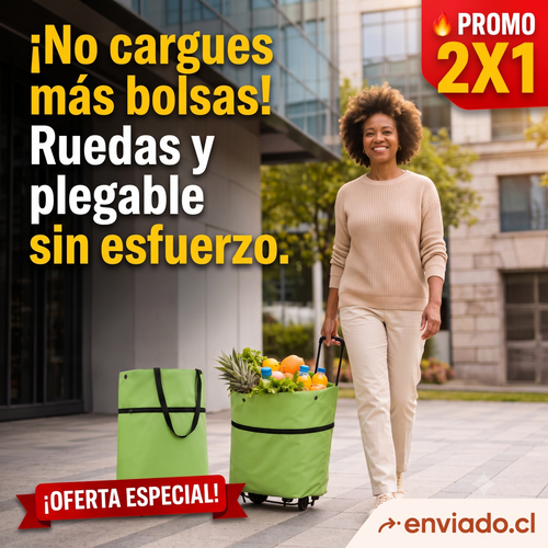 Bolso de supermercado plegable con ruedas, combo de 2 unidades