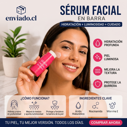 Sérum facial en barra Flower Secret hidratante, envase cilíndrico con tapa hermética