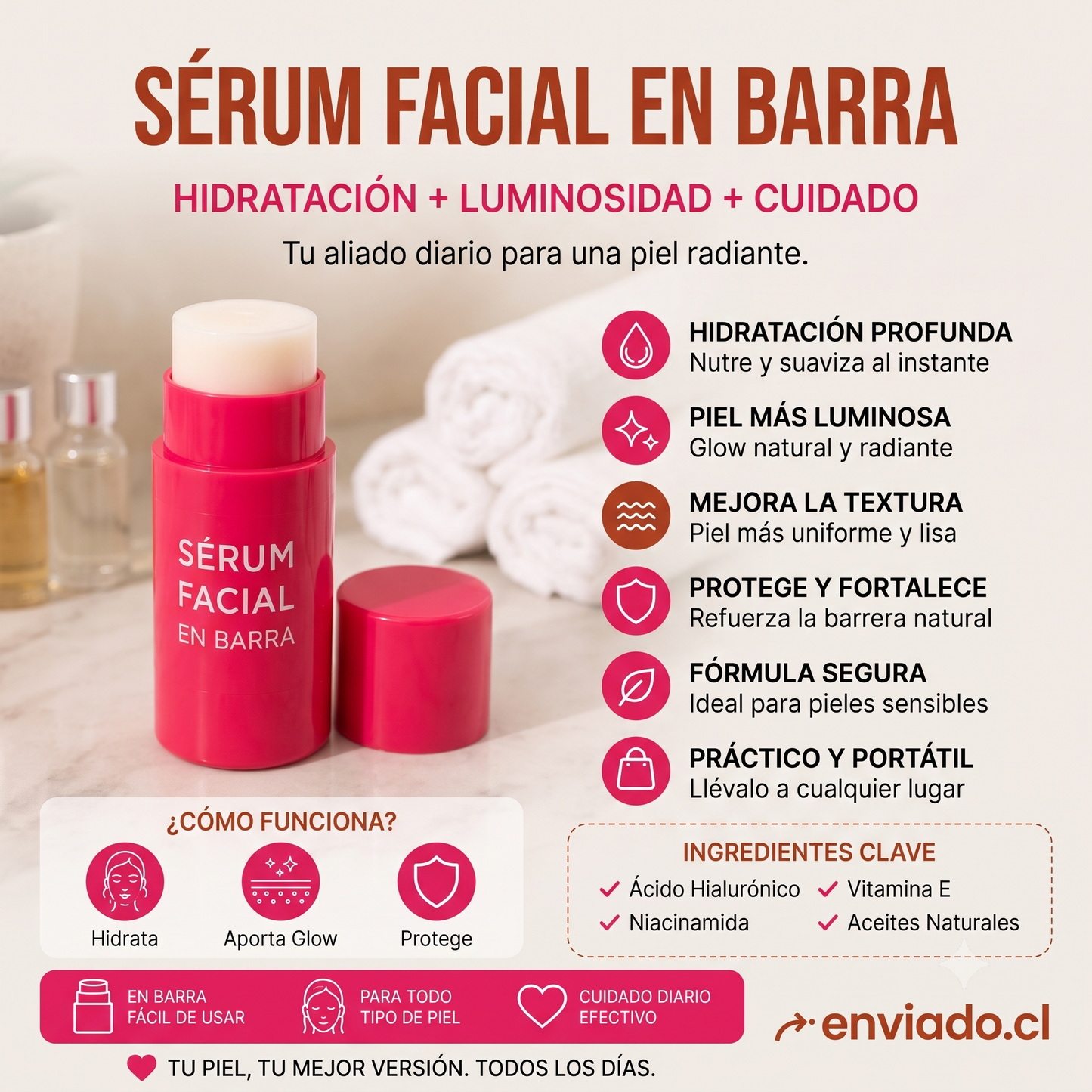 Sérum facial en barra abierto mostrando la textura del producto